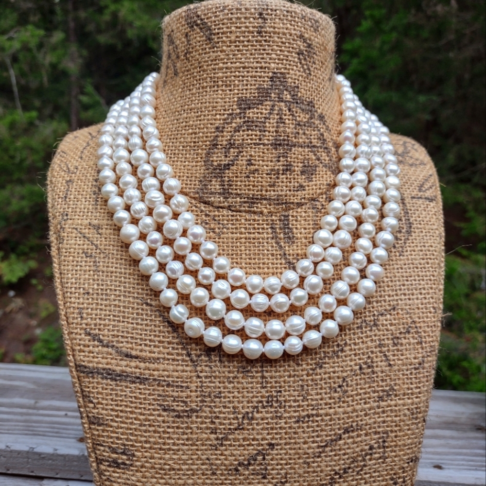 Genuine pearl necklace hand knotted 81 inches long continuous